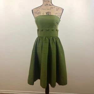 MAEVE BY ANTHRO OLIVE BUTTON BELTED DRESS